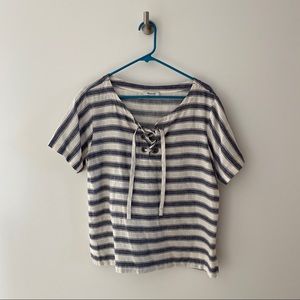 Madewell Blue And White Stripes Linen Top - Medium